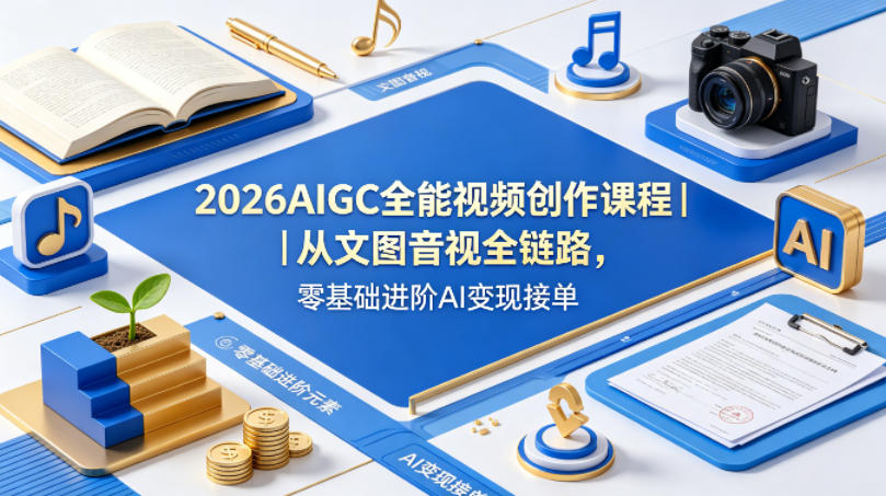 2026AIGC全能视频创作课程｜从文图音视全链路，零基础进阶AI变现接单-AI学习资源网