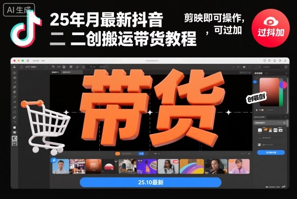 25年10月最新抖音二创搬运带货教程,剪映即可操作,可过抖加-AI学习资源网