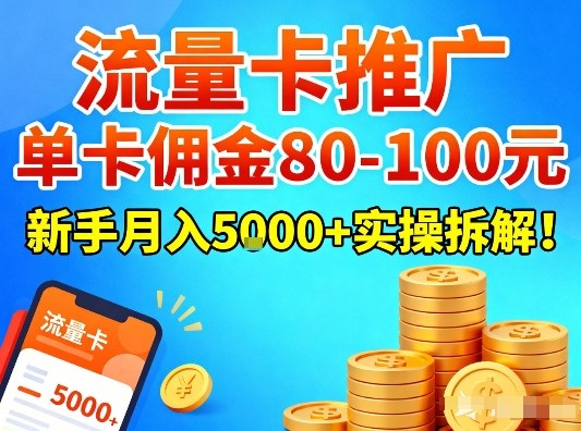 流量卡推广，单卡佣金80-100，新手月入5k+实操拆解！-AI学习资源网