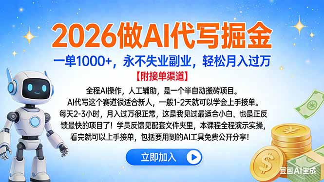 2026做AI代写掘金，一单1000+，永不失业副业，轻松月入过万-AI学习资源网
