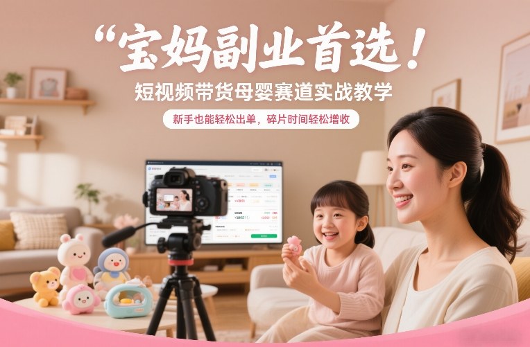 宝妈副业首选！短视频带货母婴赛道实战教学，新手也能轻松出单，碎片时间轻松增收-AI学习资源网