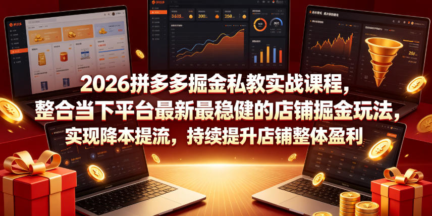 2026拼多多掘金私教实战课程，整合当下平台最新最稳健的店铺掘金玩法，实现降本提流，持续提升店铺整体盈利-AI学习资源网
