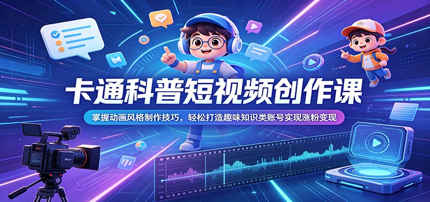 卡通科普短视频创作课：掌握动画风格制作技巧，轻松打造趣味知识类账号实现涨粉变现-AI学习资源网