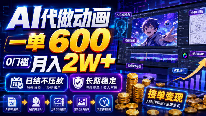 AI代做动画,一单600,0门槛月入2W+,日结不压款,长期稳定【揭秘】-AI学习资源网