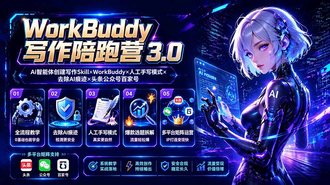WorkBuddy写作陪跑营3.0-更新：Ai智能体创建写作Skill×WorkBuddy×人工手写模式×去除AI痕迹×头条公众号百家号-AI学习资源网