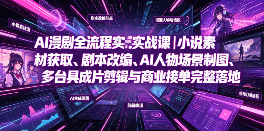 AI漫剧全流程实战课｜小说素材获取、剧本改编、AI人物场景制图、多工具成片剪辑、平台付费变现与商业接单完整落地-AI学习资源网