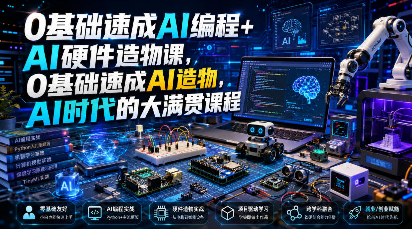 0基础速成AI编程+AI硬件造物课，0基础速成AI造物，AI时代的大满贯课程-AI学习资源网