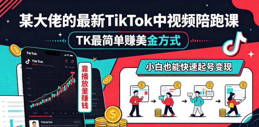 某大佬的最新TikTok中视频陪跑课,TK最简单賺美金方式,靠播放量賺钱,小白也能快速起号变现-AI学习资源网
