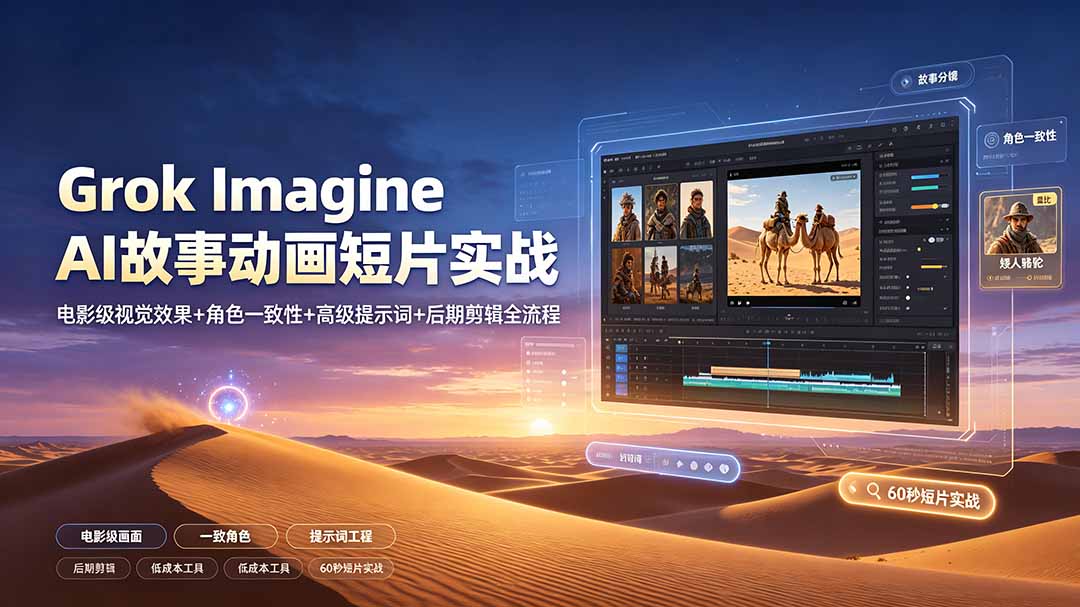 Grok Imagine AI故事动画短片实战：电影级视觉效果+角色一致性+高级提示词+后期剪辑全流程-AI学习资源网