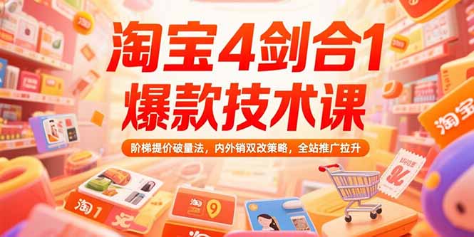 淘宝4剑合1爆款技术课73期：阶梯提价破量法，内外销双改策略 全站推广拉升-AI学习资源网