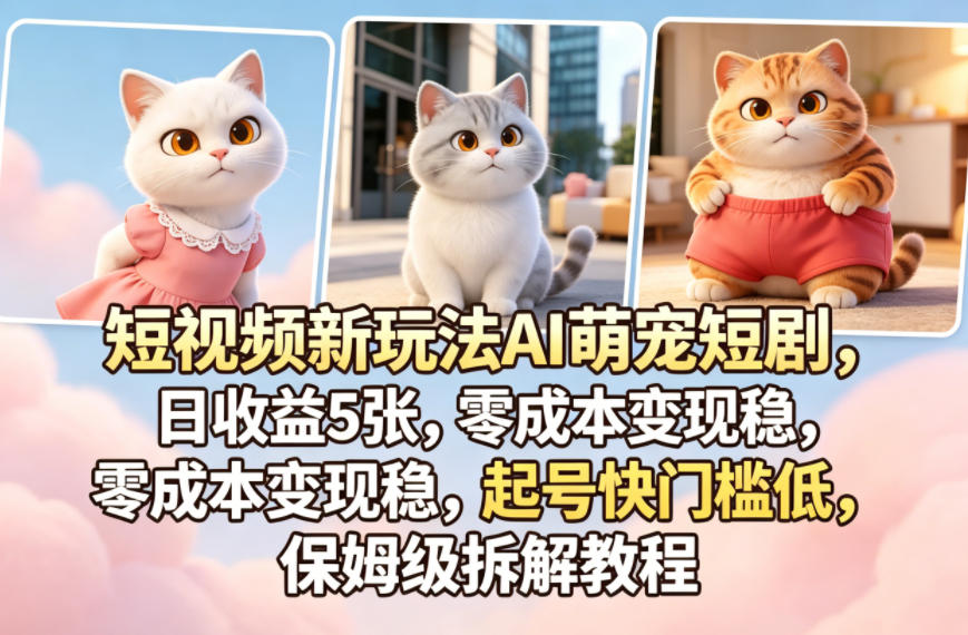 短视频新玩法AI萌宠短剧，日收益5张，零成本变现稳，起号快门槛低，保姆级拆解教程-AI学习资源网