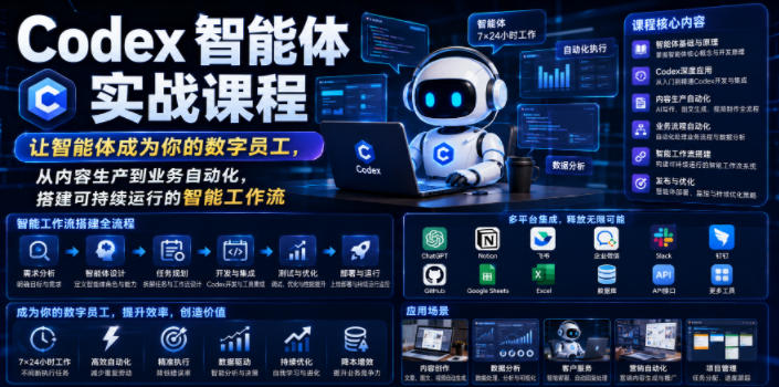 Codex智能体实战课程，让智能体成为你的数字员工，从内容生产到业务自动化，搭建可持续运行的智能工作流-AI学习资源网