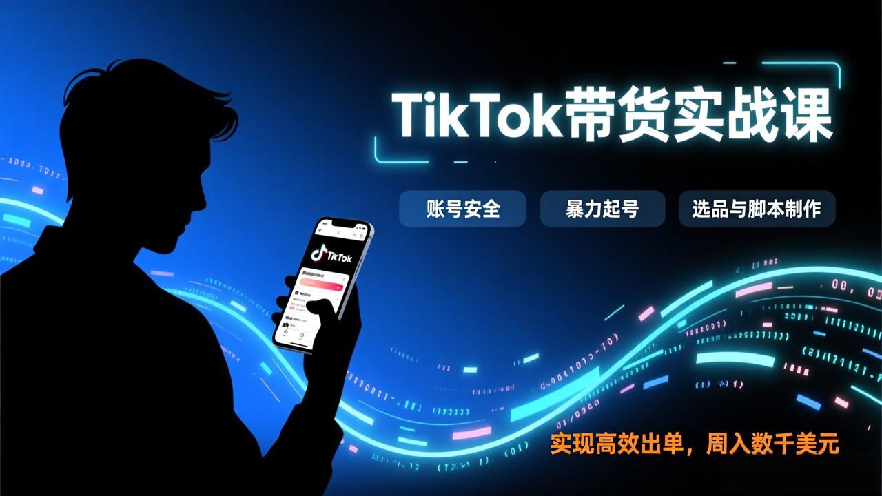 TikTok带货实战课，涵盖账号安全、暴力起号、选品与脚本制作，实现高效出单，周入数千美元-AI学习资源网