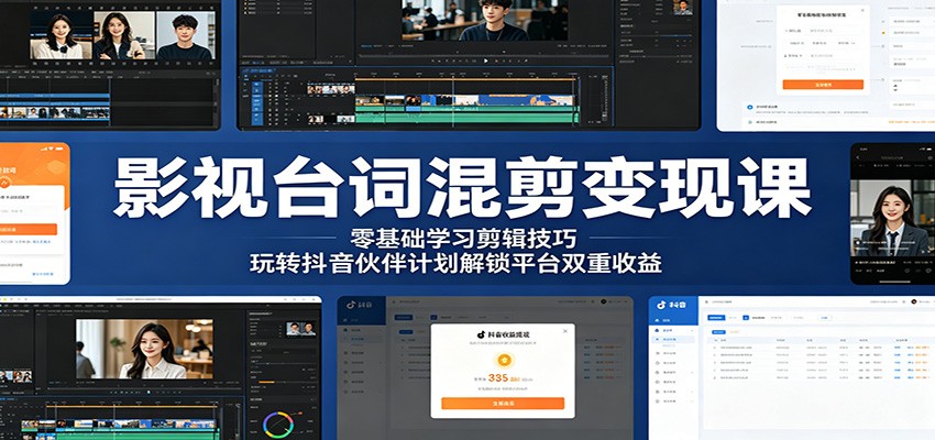 影视台词混剪变现课：零基础学习剪辑技巧，玩转抖音伙伴计划解锁平台双重收益-AI学习资源网
