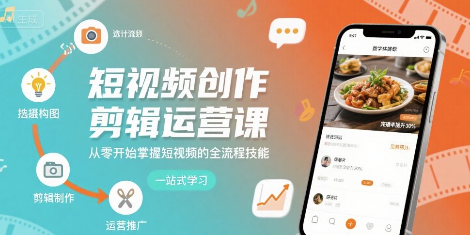 短视频创作剪辑运营课，从零开始掌握短视频的全流程技能-AI学习资源网
