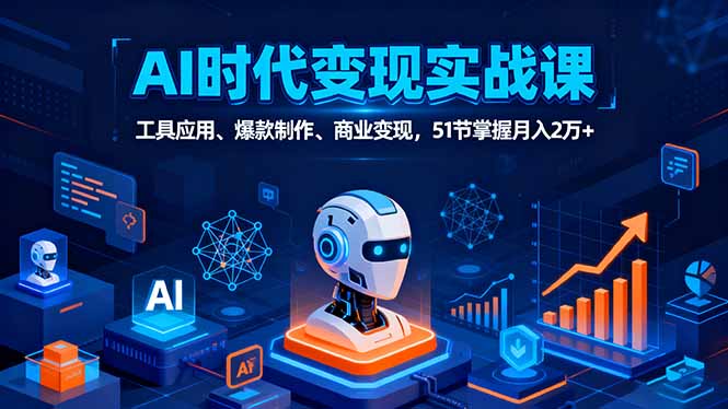 AI时代全场景实战课，工具应用、爆款制作、商业变现，51节掌握月入2万+-AI学习资源网