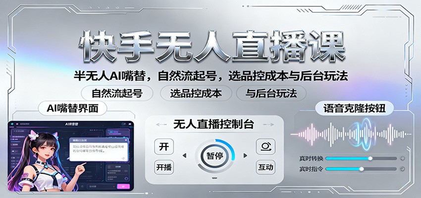 快手无人直播课:半无人AI嘴替,自然流起号,选品控成本与后台玩法-AI学习资源网