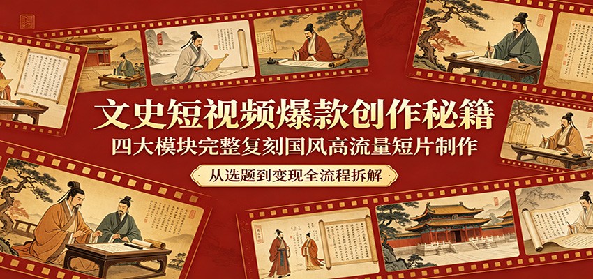 文史短视频爆款创作秘籍：四大模块完整复刻国风高流量短片制作-AI学习资源网