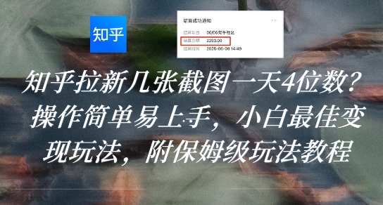 知乎拉新几张截图一天4位数？操作简单易上手，小白最佳变现玩法，附保姆级玩法教程-AI学习资源网