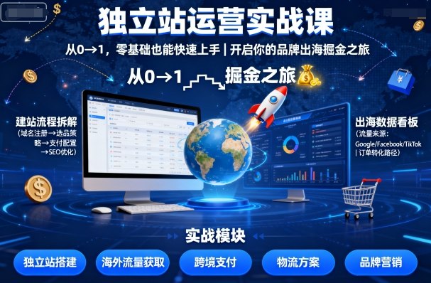 独立站运营实战课,从0到1,零基础也能快速上手,开启你的品牌出海掘金之旅-AI学习资源网