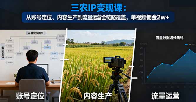三农IP变现课：从账号定位、内容生产到流量运营全链路覆盖，单视频佣金2w+-AI学习资源网