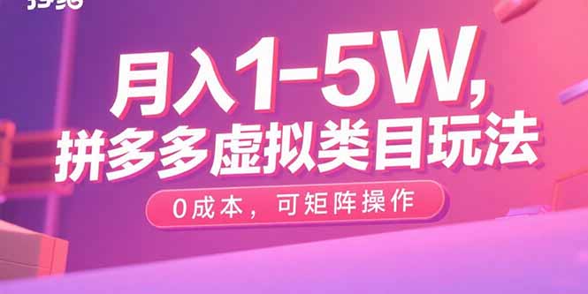 月入1-5W，拼多多虚拟类目玩法，0成本，可矩阵操作-AI学习资源网