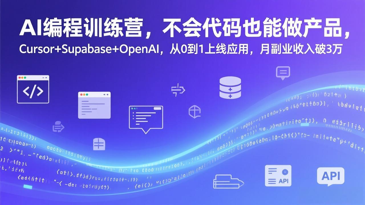 AI编程训练营，不会代码也能做产品，Cursor+Supabase+OpenAI，从0到1上线应用，月副业收入破3万-AI学习资源网