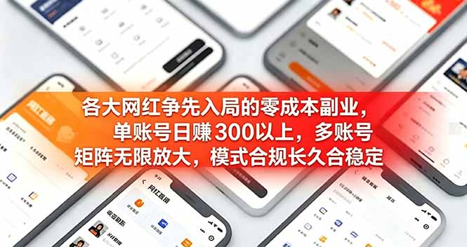 各大网红争先入局的零成本副业，单账号日赚 300 以上，多号矩阵可放大，模式合规长久稳定！-AI学习资源网