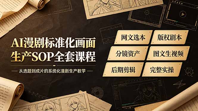 AI漫剧标准化画面生产SOP全套课程,网文选本版权剧本分镜资产全覆盖,图文生视频后期剪辑完整实操教学-AI学习资源网