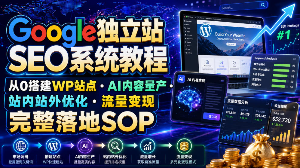 Google独立站SEO系统教程,从0搭建WP站点・AI内容量产・站内站外优化・流量变现完整落地SOP(2026年7月)-AI学习资源网