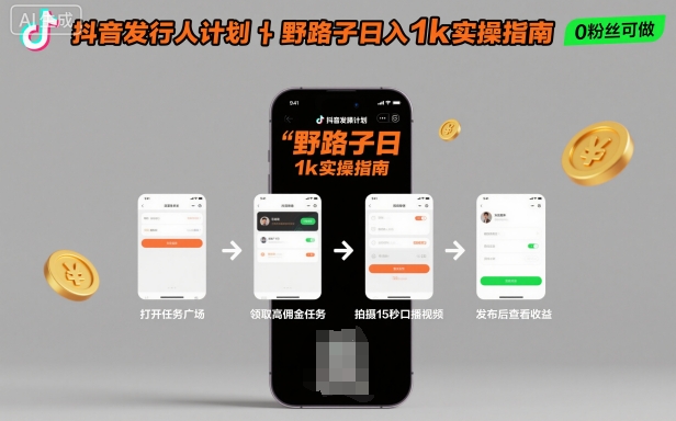 抖音发行人计划全新野路子玩法，随时随地，只要有手机，就能操作，日入1k+【揭秘】-AI学习资源网
