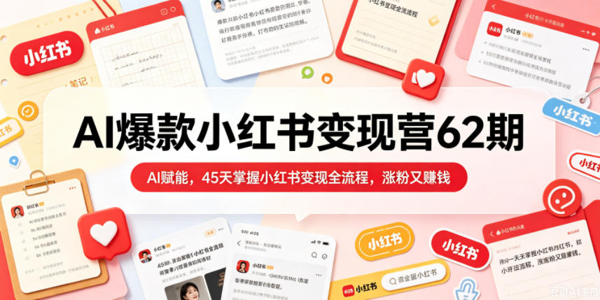 AI爆款小红书变现营62期2026年5月,AI赋能,45天掌握小红书变现全流程,涨粉又賺钱-AI学习资源网
