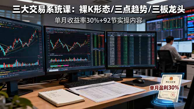 三大交易系统课：裸K形态/三点趋势/三板体系，单月收益率30%+92节实操内容-AI学习资源网