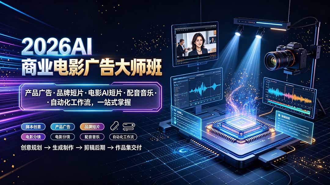 2026AI商业电影广告大师班：产品广告·品牌短片·电影AI短片·配音音乐·自动化工作流，一站式掌握-AI学习资源网