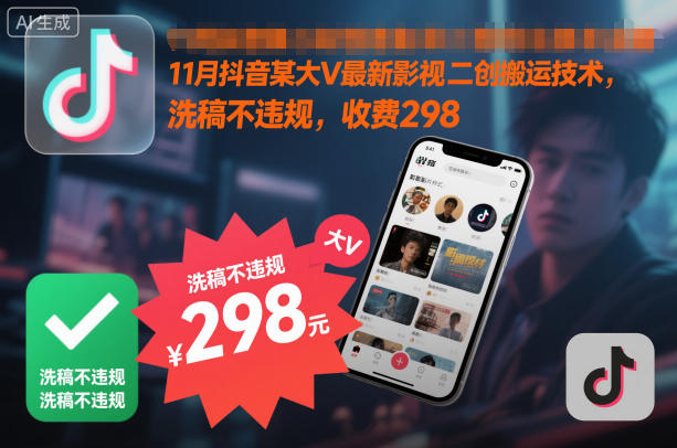 11月抖音某大V最新影视二创搬运技术，洗稿不违规，收费298-AI学习资源网