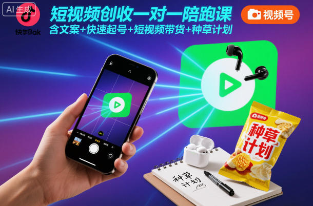 短视频创收一对一陪跑课，含文案+快速起号+短视频带货+种草计划-AI学习资源网