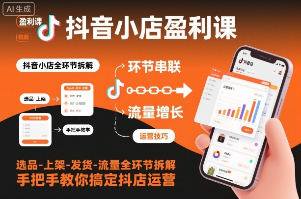 抖音小店盈利课-选品-上架-发货-流量全环节拆解,手把手教你搞定抖店运营-AI学习资源网