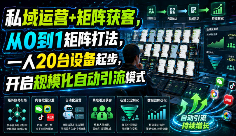 私域运营+矩阵获客，从0到1矩阵打法，一人20台设备起步，开启规模化自动引流模式！-AI学习资源网