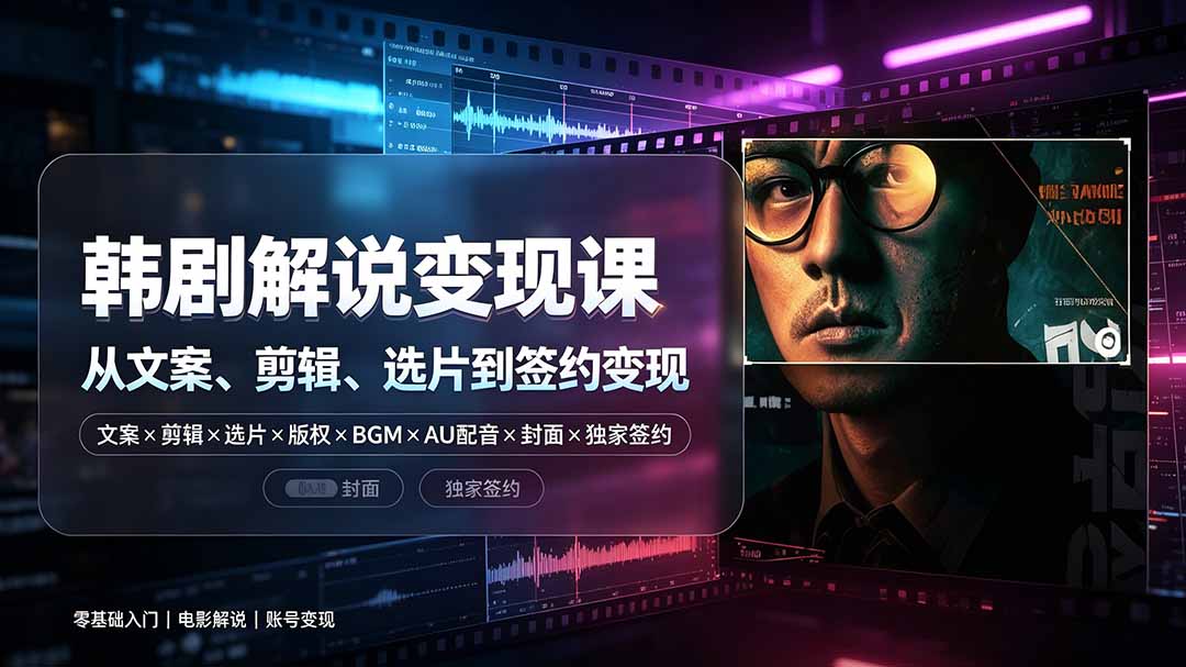 抖音270W粉丝博主亲授韩剧解说课:文案×剪辑×选片×版权×BGM×AU配音×封面×独家签约,零基础到变现-AI学习资源网