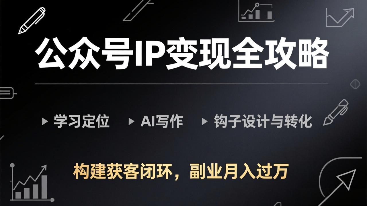 公众号IP变现全攻略-更新,学习定位、AI写作、钩子设计与转化,构建获客闭环,副业月入过万-AI学习资源网