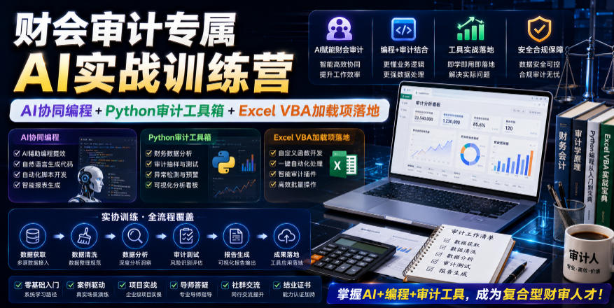 财会审计专属AI实战训练营｜AI协同编程+Python审计工具箱+Excel VBA加载项落地-AI学习资源网