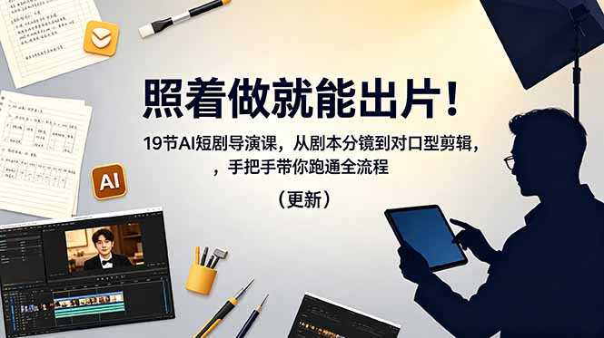 照着做就能出片!19节AI短剧导演课,从剧本分镜到对口型剪辑,手把手带你跑通全流程(更新-AI学习资源网