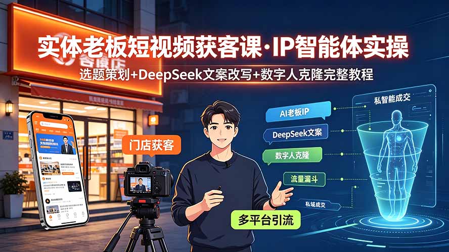 实体老板短视频获客课·IP智能体实操|选题策划+DeepSeek文案改写+数字人克隆完整教程-AI学习资源网