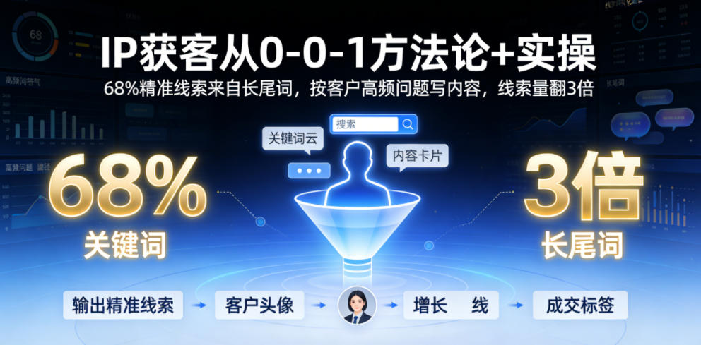 IP获客从0-1方法论+实操,68%精准线索来自长尾词,按客户高频问题写内容,线索量翻3倍-AI学习资源网