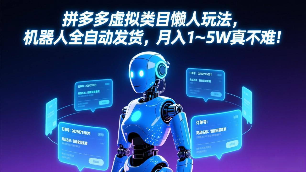 拼多多虚拟类目懒人玩法，机器人全自动发货，月入 1-5W 真不难！-AI学习资源网