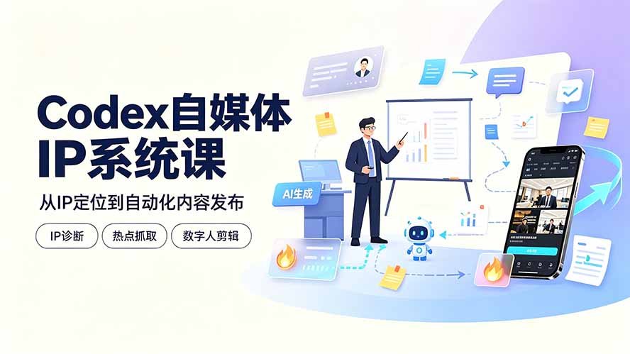 Codex自媒体IP系统课:IP诊断/热点抓取/IP蒸馏 Skill,爆款复刻数字人多平台自动发布教程-AI学习资源网