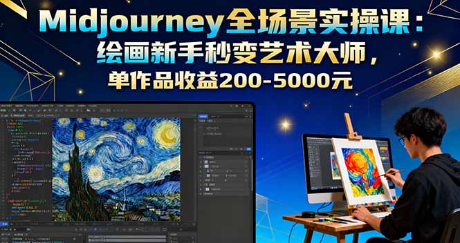 Midjourney全场景实操课：绘画新手秒变艺术大师，单作品收益200-5000元-AI学习资源网