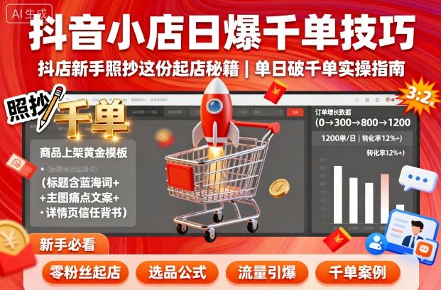 抖音小店日爆千单技巧，抖店新手照抄这份起店秘籍，单日破千单-AI学习资源网