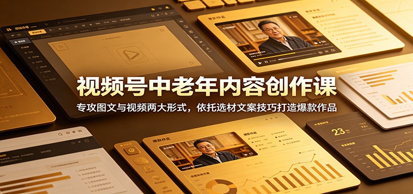 视频号中老年内容创作课：专攻图文与视频两大形式，依托选材文案技巧打造爆款作品-AI学习资源网