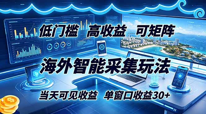 海外智能采集玩法，低门槛高单价可矩阵，当天可见收益，单窗口30+-AI学习资源网